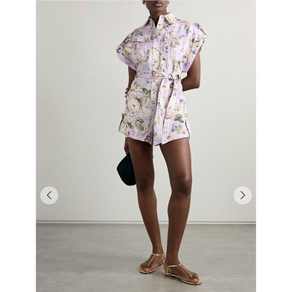 Zimmermann Acacia Pocket Playsuit in Lilac Floral Romper